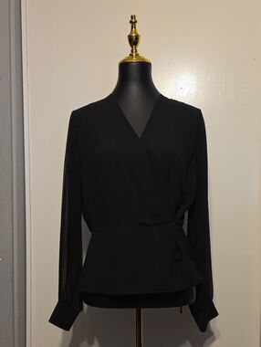 White House Black Market Black Wrap Tie-Front Blouse